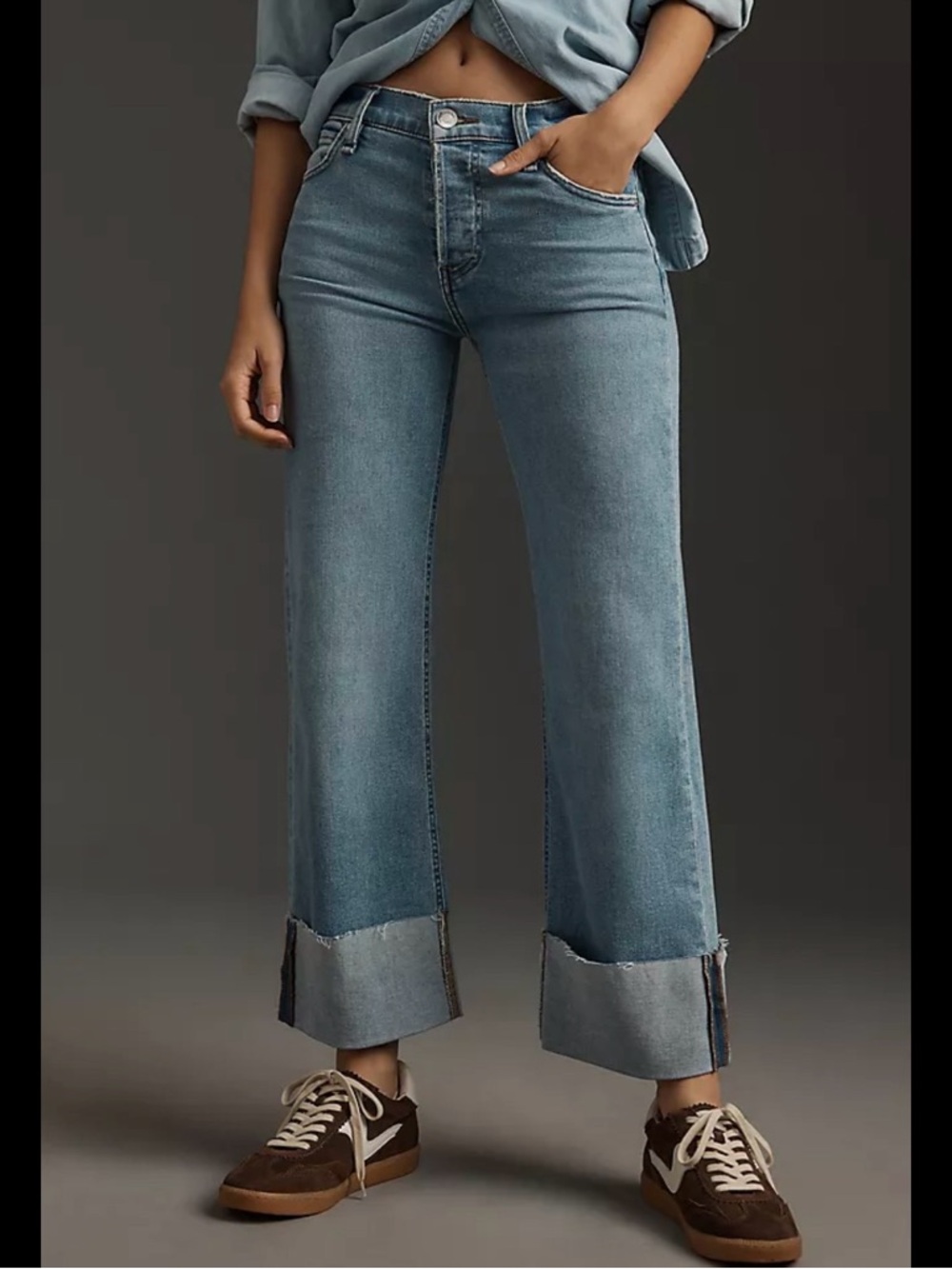 Hudson Petite Cuff High-Rise Wide Leg Crop Jeans - Light Blue